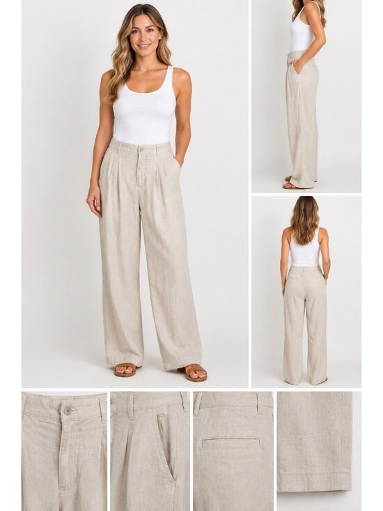 L.L.Bean Pants - LL Bean Lakeside Linen Blend Pant Women 16 Reg Coastal Wide Leg NEW Pockets N